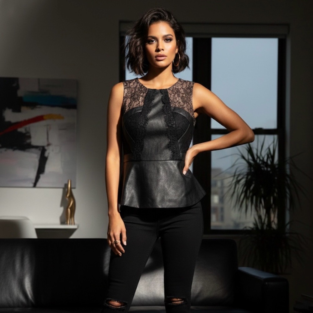 BCBGMaxAzria Black and Tan Lace Top
